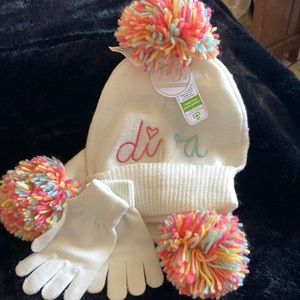 Hat, scarf, and gloves.